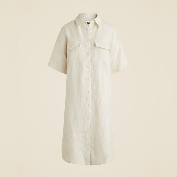 NWT J CREW Utility shirtdress in linen in Natural - Picture 6 of 12